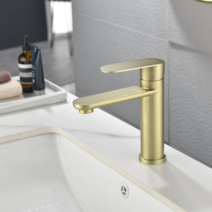 Bathroom Faucet Single Handle Bathroom Sink Faucet Single Hole Basin Vanity Faucet Modern One Hole Bathroom Faucet Golden Brushed