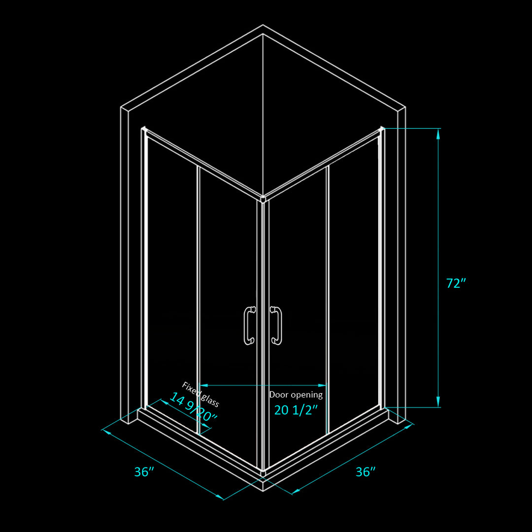 36 in. x 72 in. Corner Shower Enclosure, Clear Glass, Double Sliding Doors, with Handle in Chrome