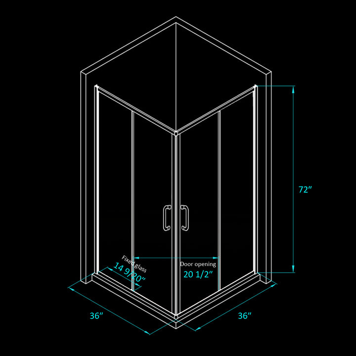 36 in. x 72 in. Corner Shower Enclosure, Clear Glass, Double Sliding Doors, with Handle in Chrome