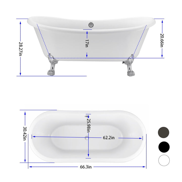 30-in W x 66-in L Gloss Acrylic Oval Freestanding Soaking Bathtub