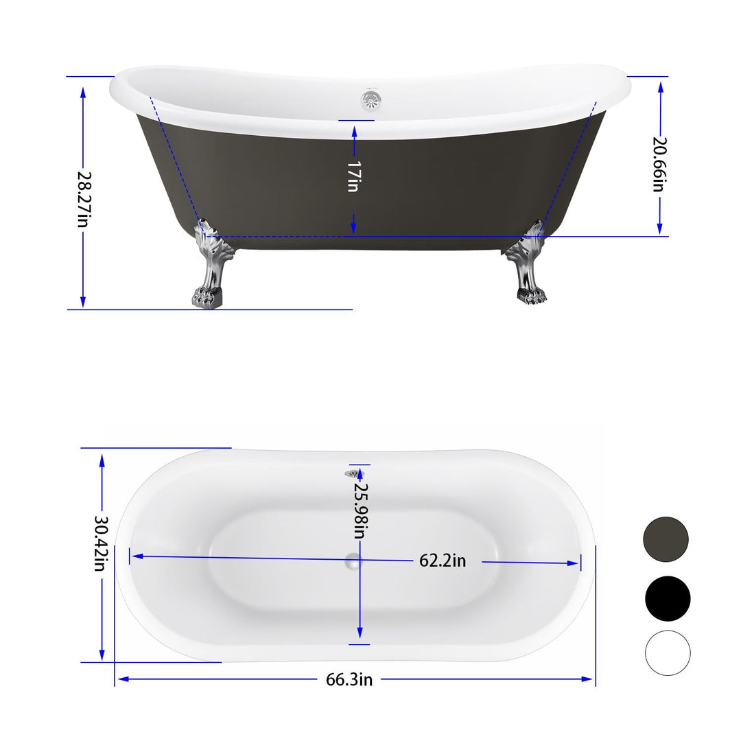 30-in W x 66-in L Gloss Acrylic Oval Freestanding Soaking Bathtub