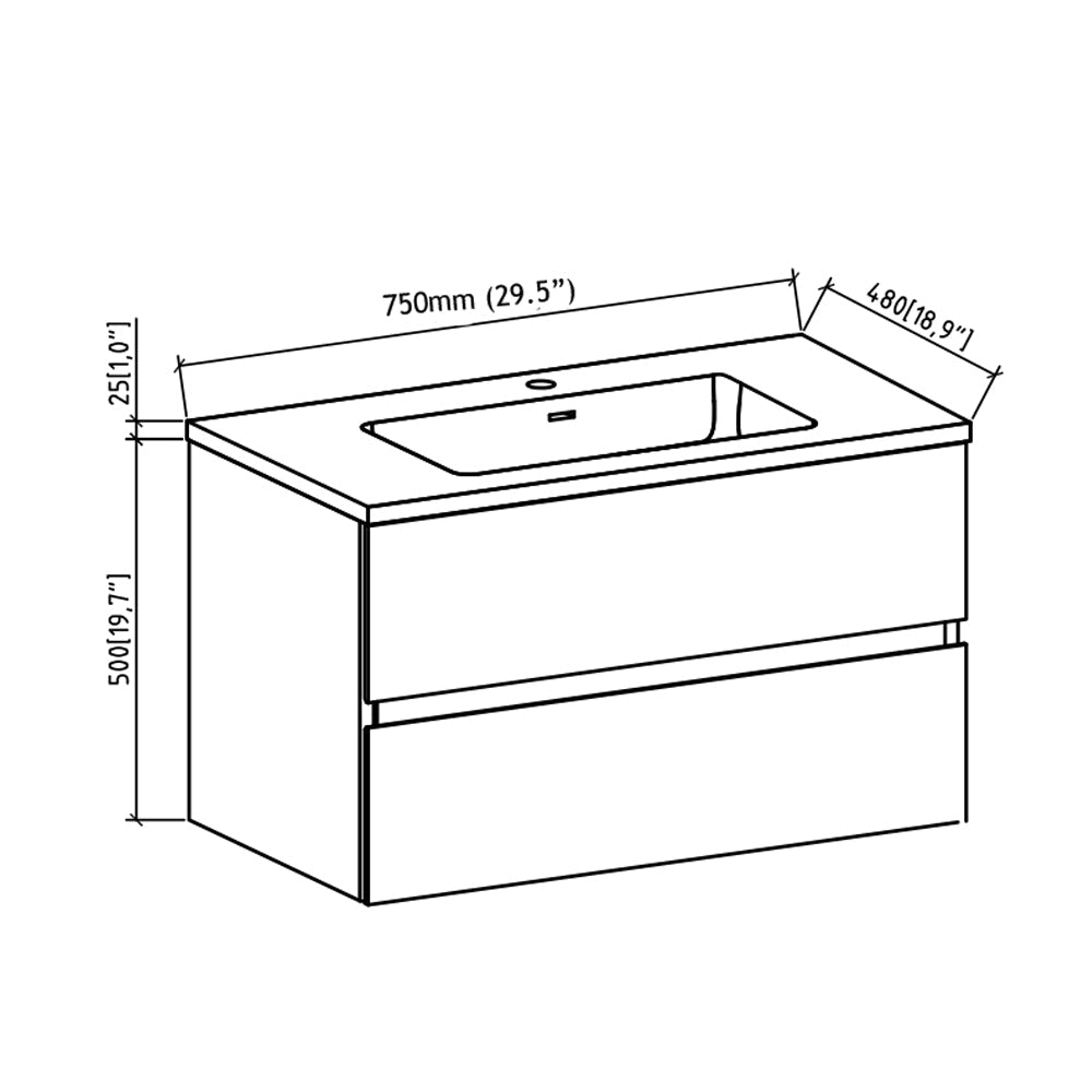 24" Bath Vanity in Cement Gray with Black Vanity Top with Black Basin