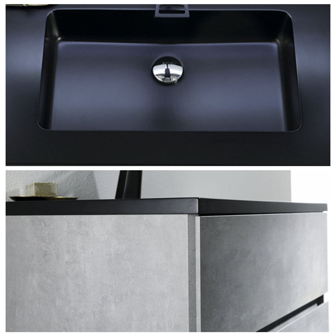 Bath Vanity in Cement Gray with Black Vanity Top with Black Basin