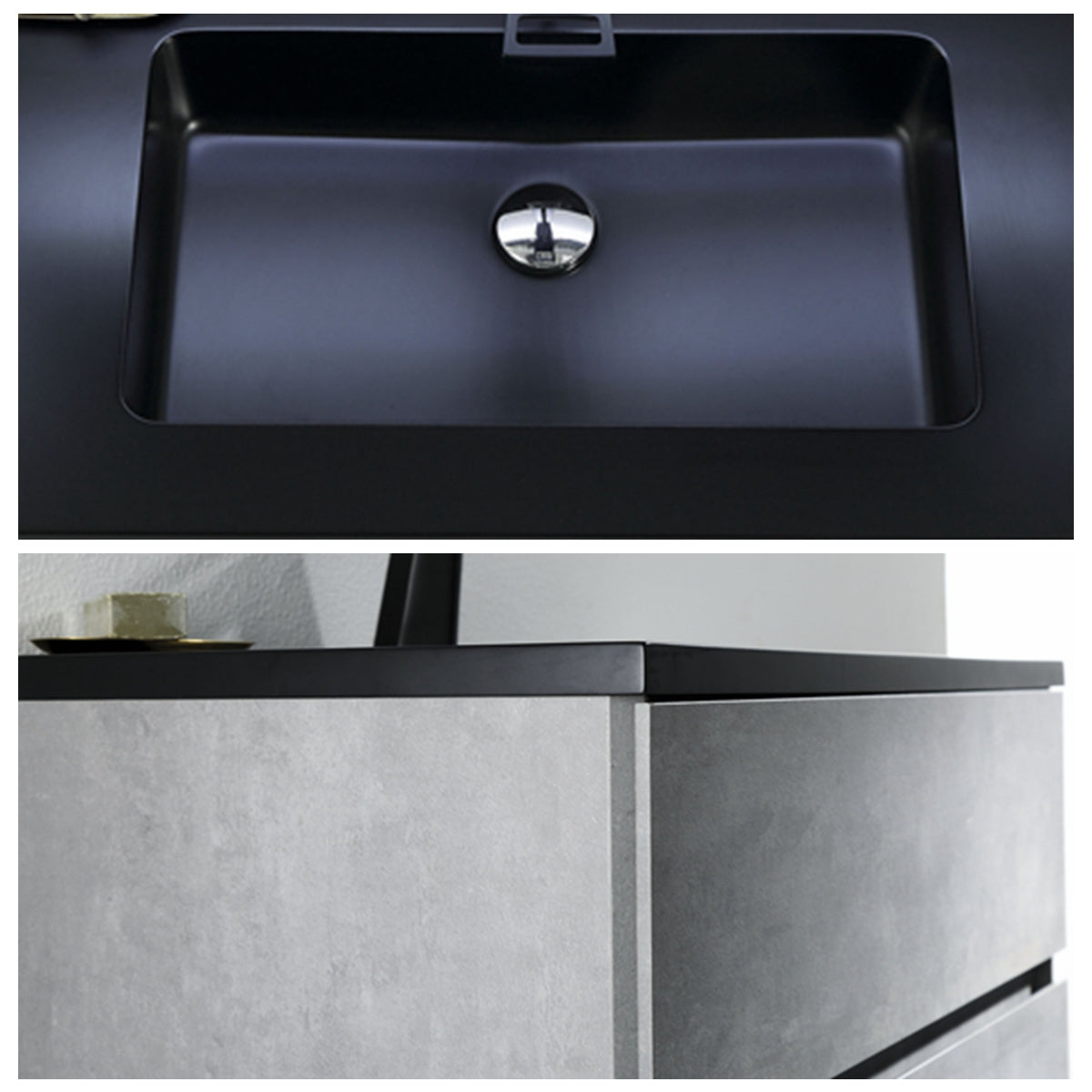 24" Bath Vanity in Cement Gray with Black Vanity Top with Black Basin
