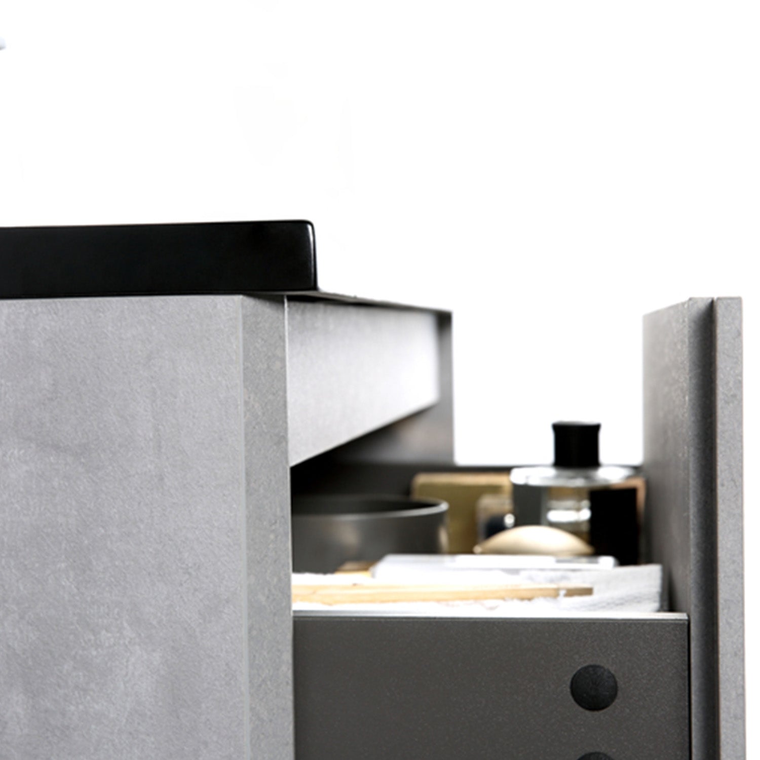 24" Bath Vanity in Cement Gray with Black Vanity Top with Black Basin
