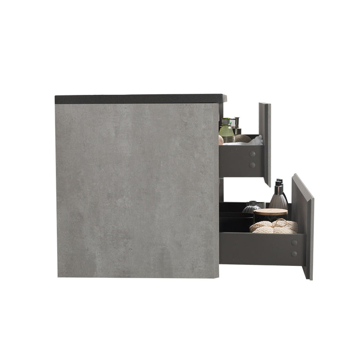 24" Bath Vanity in Cement Gray with Black Vanity Top with Black Basin