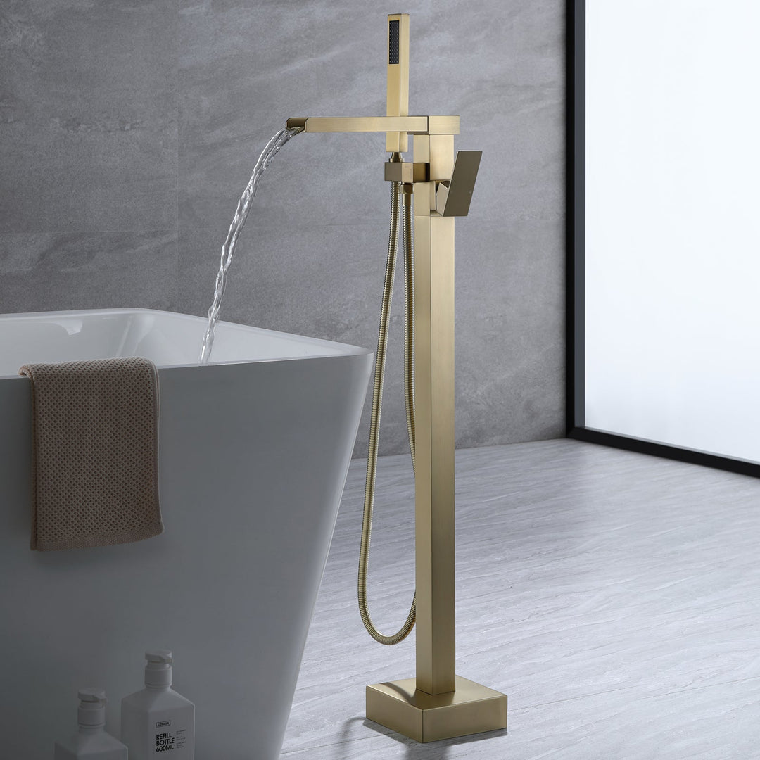 Luxury Freestanding Bathtub Faucet Waterfall Tub Filler With Handheld Shower