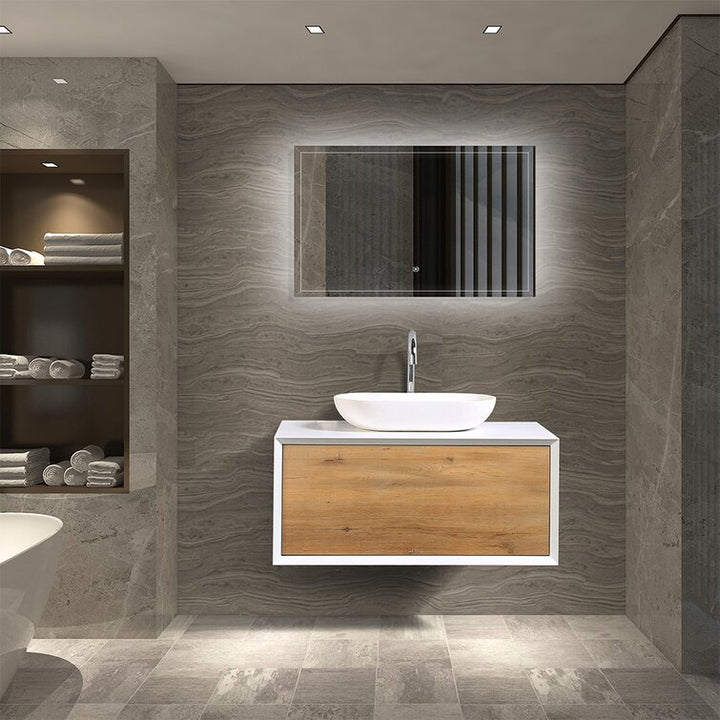 Wall Mounted Single Bathroom Vanity with Solid Surface Vanity Top