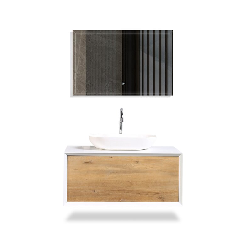 Wall Mounted Single Bathroom Vanity with Solid Surface Vanity Top