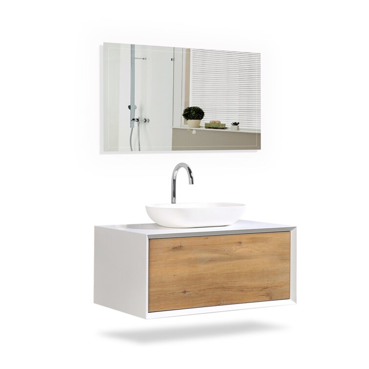 36" Wall Mounted Single Bathroom Vanity with Solid Surface Vanity Top