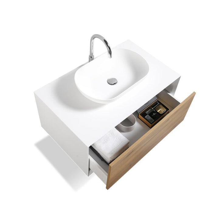 Wall Mounted Single Bathroom Vanity with Solid Surface Vanity Top