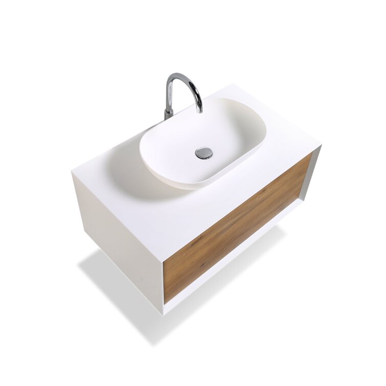 Wall Mounted Single Bathroom Vanity with Solid Surface Vanity Top