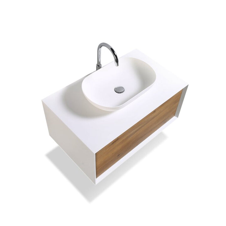 36" Wall Mounted Single Bathroom Vanity with Solid Surface Vanity Top