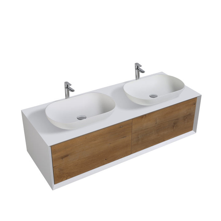 Wall Mounted Single Bathroom Vanity with Solid Surface Vanity Top