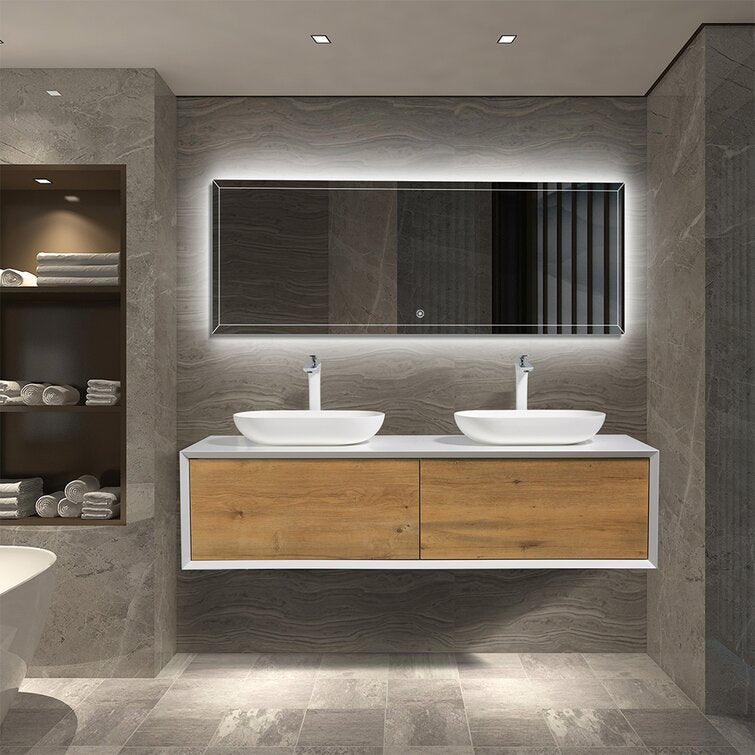 Wall Mounted Single Bathroom Vanity with Solid Surface Vanity Top