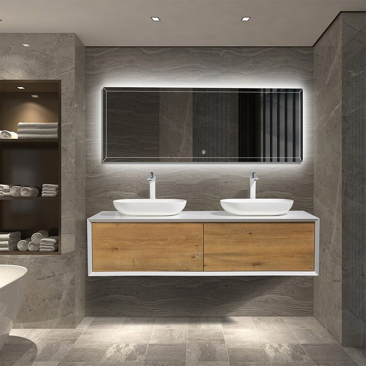 Wall Mounted Single Bathroom Vanity with Solid Surface Vanity Top