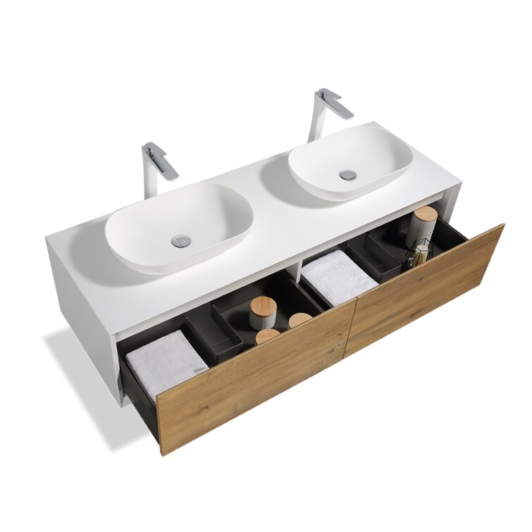 Wall Mounted Single Bathroom Vanity with Solid Surface Vanity Top