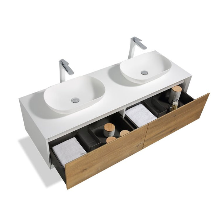 Wall Mounted Single Bathroom Vanity with Solid Surface Vanity Top