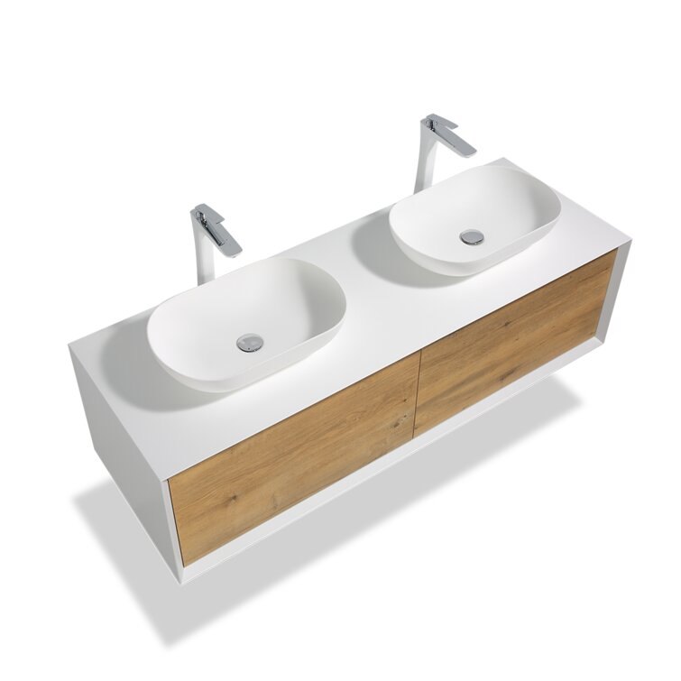 36" Wall Mounted Single Bathroom Vanity with Solid Surface Vanity Top