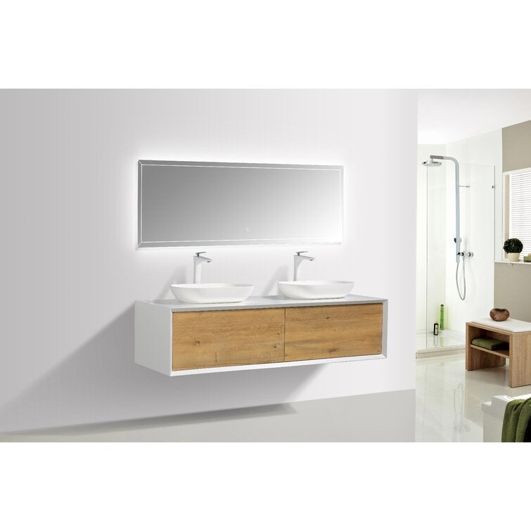 Wall Mounted Single Bathroom Vanity with Solid Surface Vanity Top
