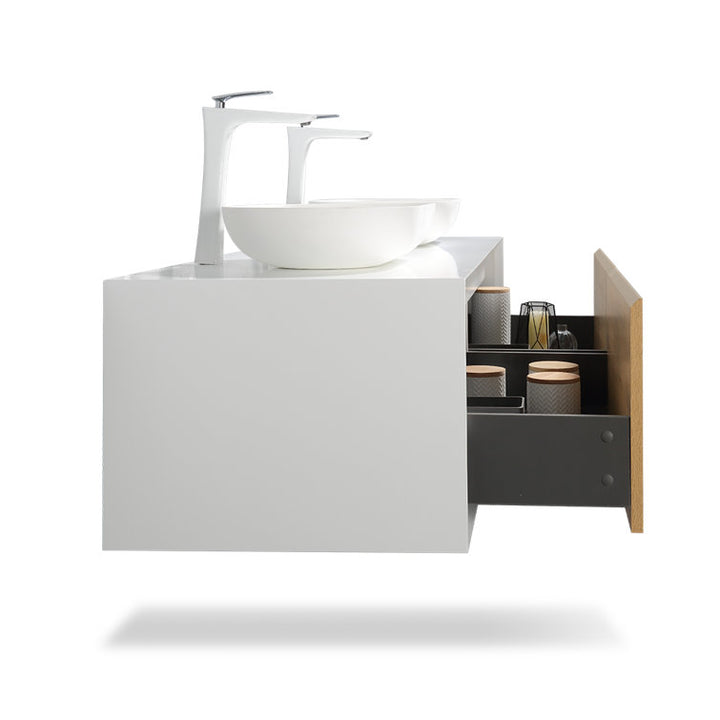 Wall Mounted Single Bathroom Vanity with Solid Surface Vanity Top