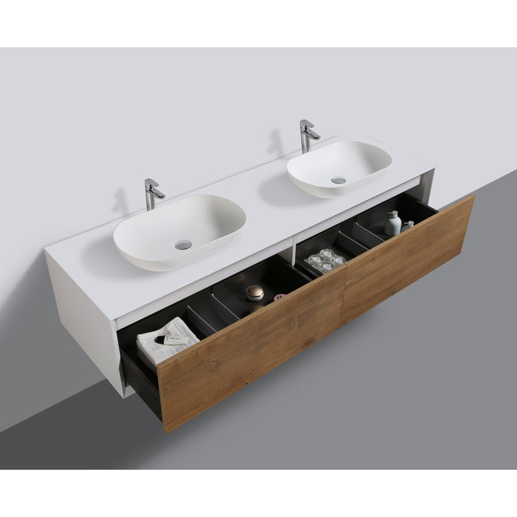 Wall Mounted Single Bathroom Vanity with Solid Surface Vanity Top