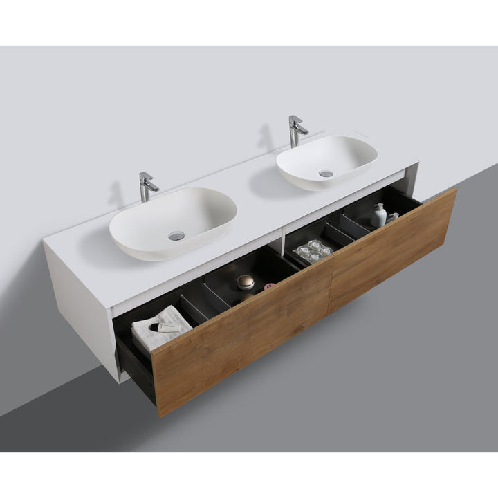 Wall Mounted Single Bathroom Vanity with Solid Surface Vanity Top