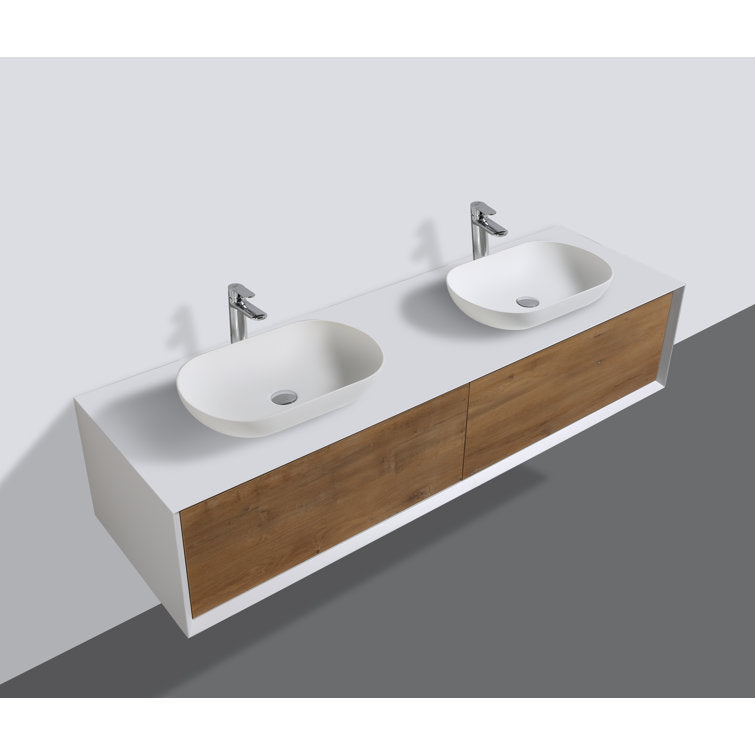 36" Wall Mounted Single Bathroom Vanity with Solid Surface Vanity Top