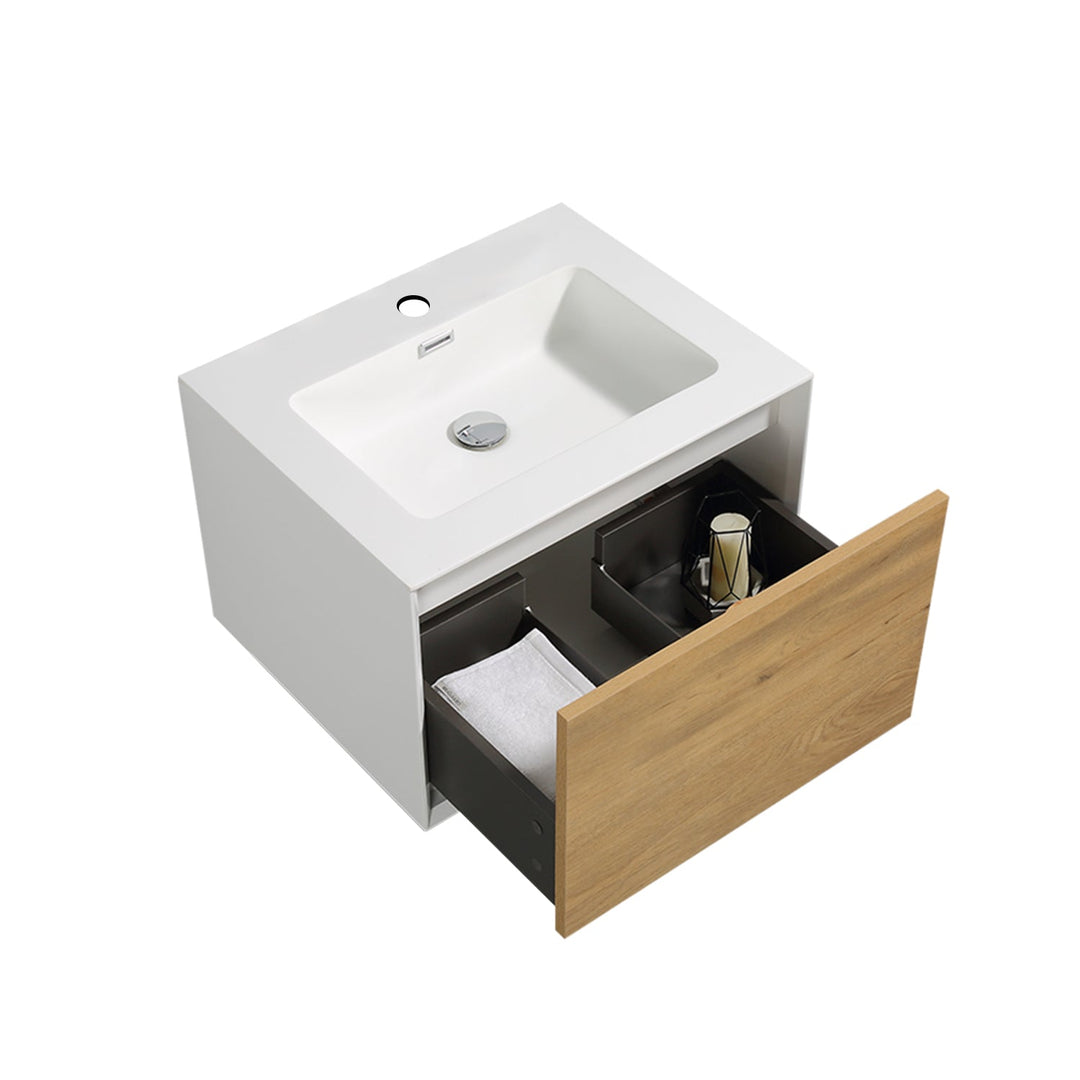29.5 in. W x 19.1 in D. x 16.7 in. H Bath Vanity in Natural and White with White Vanity Top with White Basin