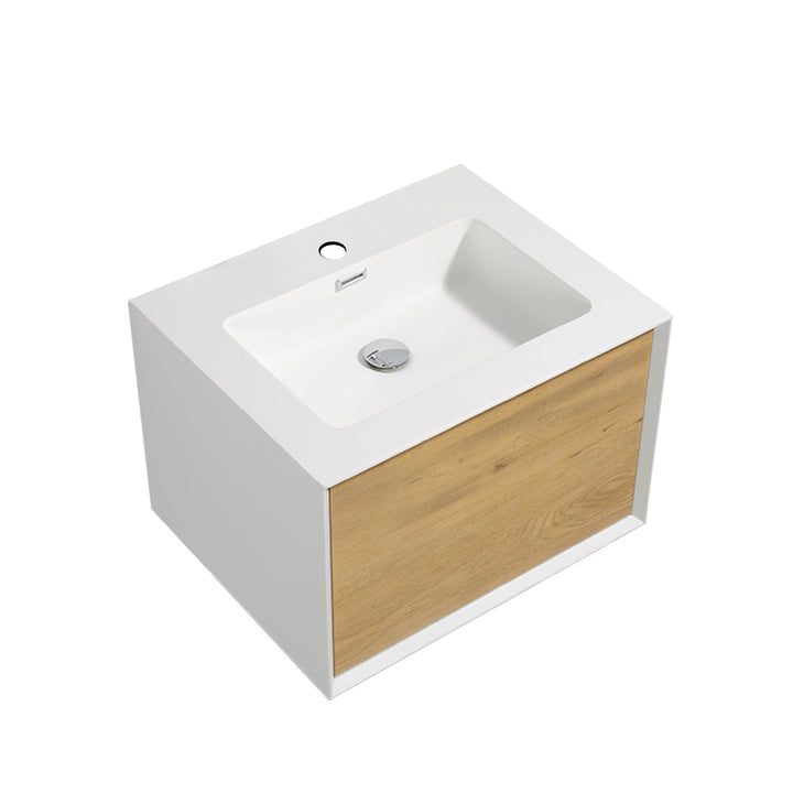 29.5 in. W x 19.1 in D. x 16.7 in. H Bath Vanity in Natural and White with White Vanity Top with White Basin