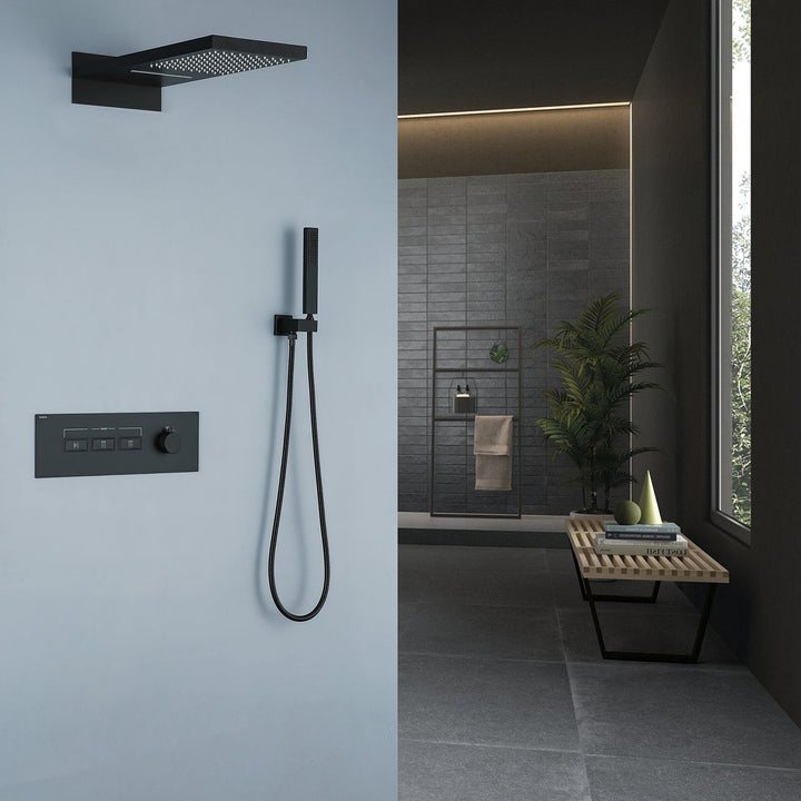 Waterfall And Rainfall Shower System With Thermostatic Concealed Shower Valve