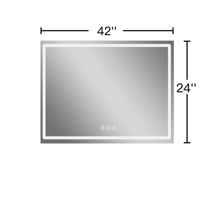 42 in. W x 24 in. H Small Rectangular Frameless LED Bathroom Vanity Mirror in Crystal