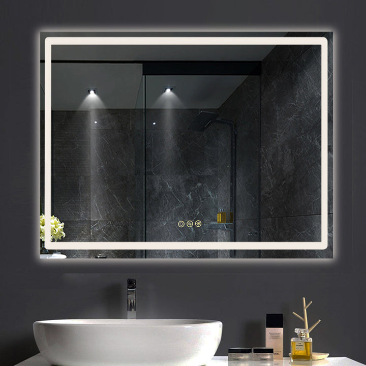42 in. W x 24 in. H Small Rectangular Frameless LED Bathroom Vanity Mirror in Crystal
