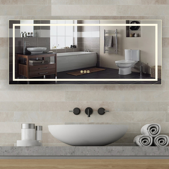 72 in. W x 30 in. H Frameless Beveled LED Single Bathroom Vanity Mirror, Polished Crystal
