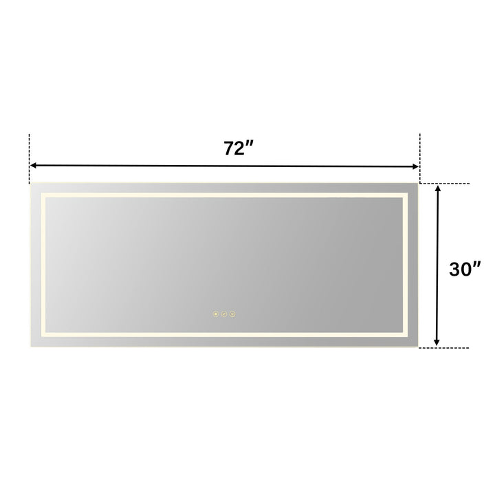 72 in. W x 30 in. H Frameless Beveled LED Single Bathroom Vanity Mirror, Polished Crystal