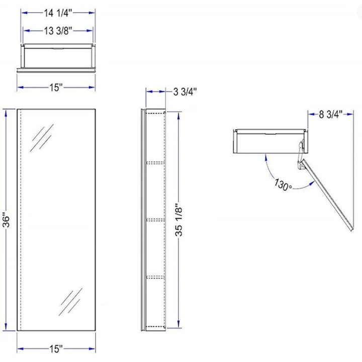 15 in. x 36 in. Frameless Recessed or Surface-Mount Beveled Single Mirror Bathroom Medicine Cabinet