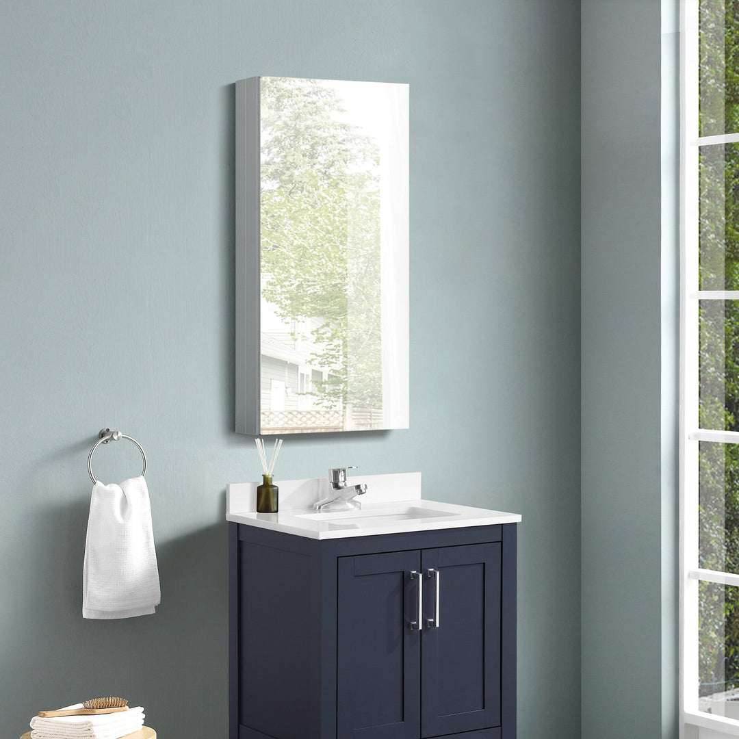 15 in. x 36 in. Frameless Recessed or Surface-Mount Beveled Single Mirror Bathroom Medicine Cabinet