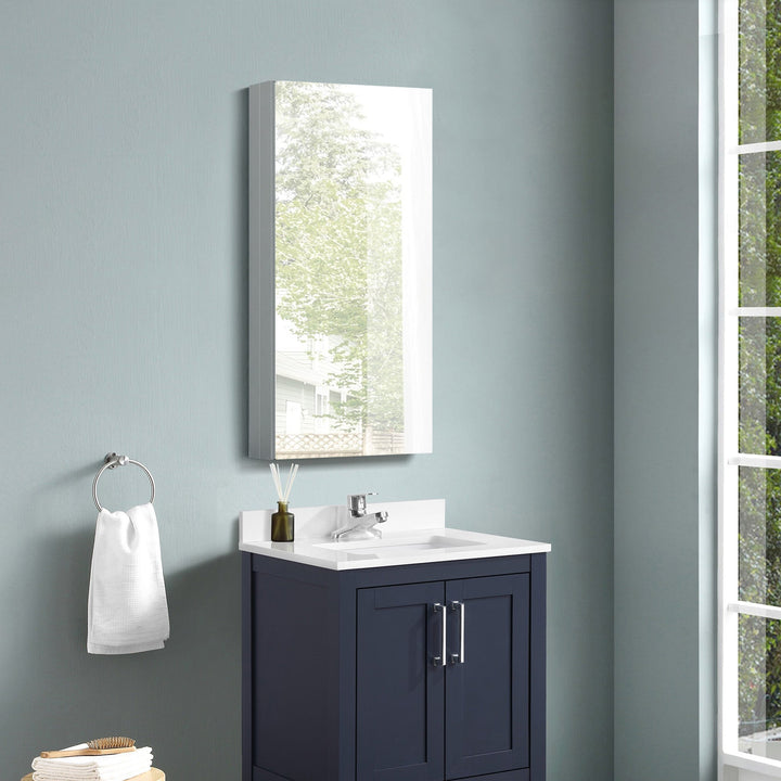 15 in. x 36 in. Frameless Recessed or Surface-Mount Beveled Single Mirror Bathroom Medicine Cabinet