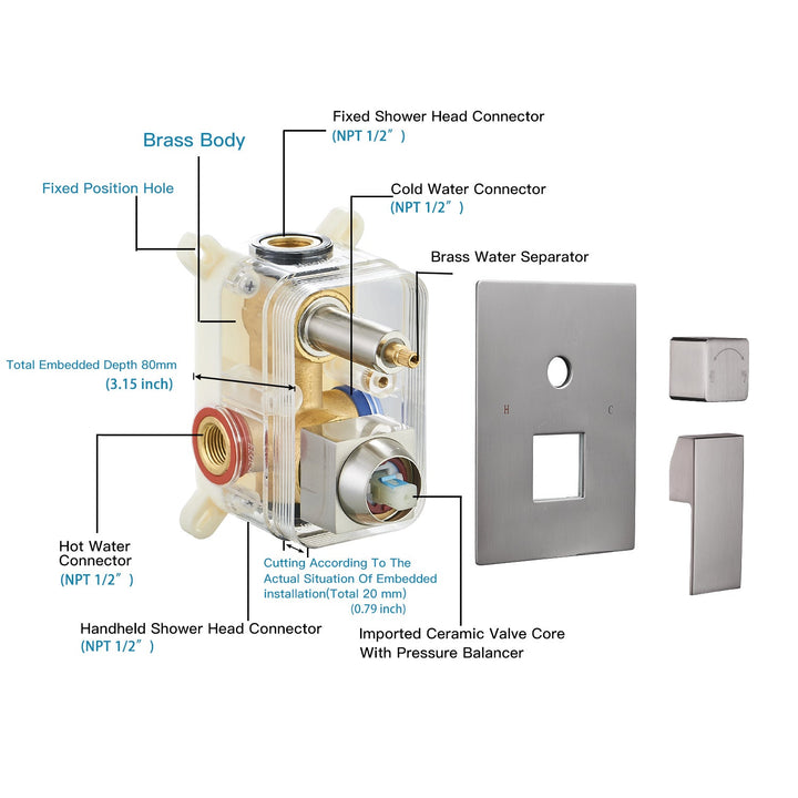 10inch/ 12inch/ 16inch Showerhead Single-Handle 2-Spray Square  Shower Faucet Valve Included
