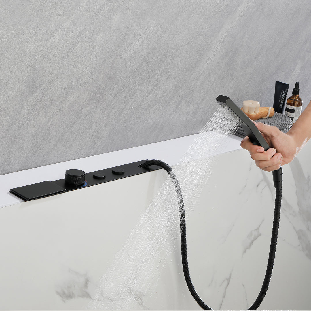 Tub Faucet Tub Filler Deck Mount Bathtub Faucets Brass Bathroom Faucets Hand Shower Matte Black