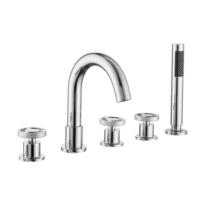 Tub Filler Waterfall Tub Faucet Deck Mount Bathtub Faucets Brass 5 Holes Bathroom Faucets with Handheld Shower Chrome