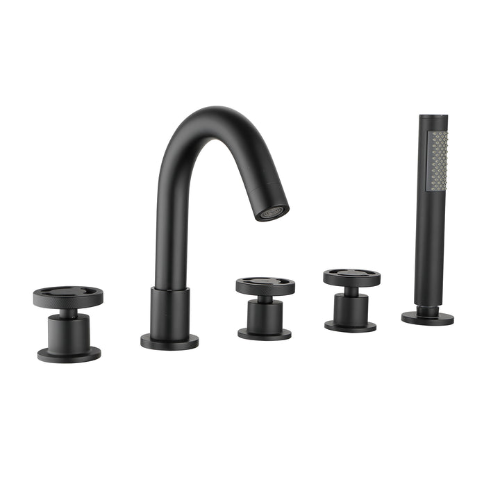Tub Filler Waterfall Tub Faucet Deck Mount Bathtub Faucets Brass 5 Holes Bathroom Faucets with Handheld Shower Matte Black