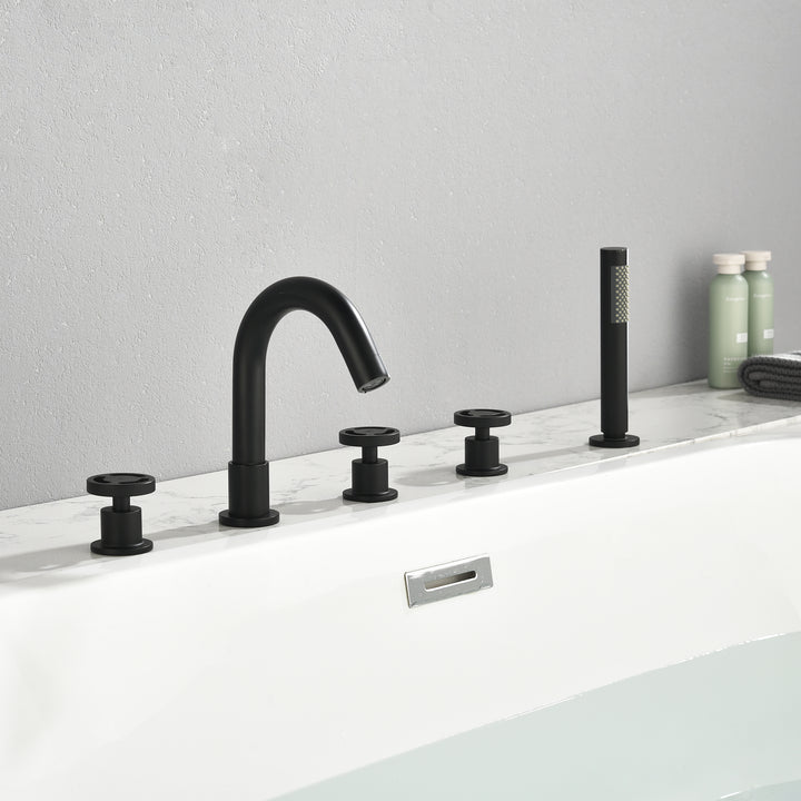 Tub Filler Waterfall Tub Faucet Deck Mount Bathtub Faucets Brass 5 Holes Bathroom Faucets with Handheld Shower Matte Black