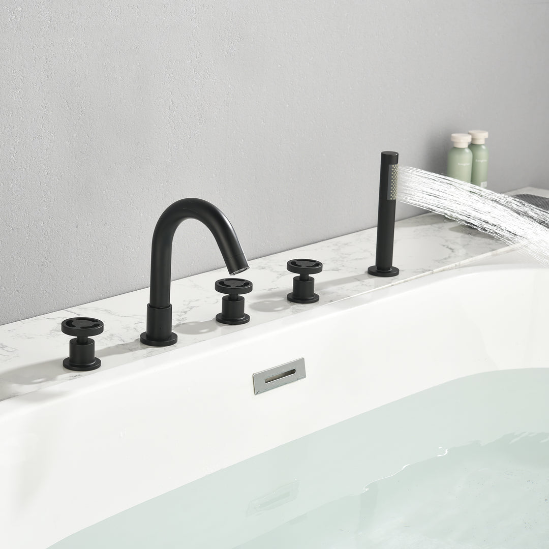 Tub Filler Waterfall Tub Faucet Deck Mount Bathtub Faucets Brass 5 Holes Bathroom Faucets with Handheld Shower Matte Black