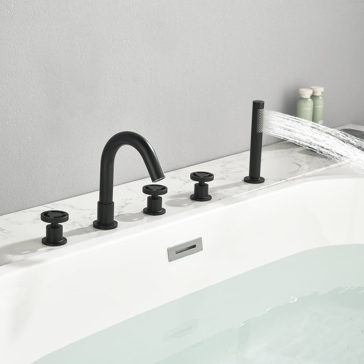 Tub Filler Waterfall Tub Faucet Deck Mount Bathtub Faucets Brass 5 Holes Bathroom Faucets with Handheld Shower Matte Black