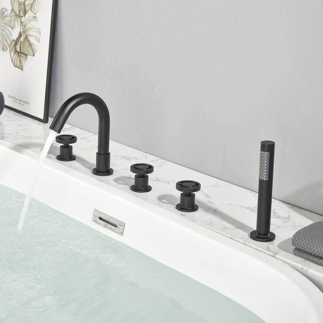 Tub Filler Waterfall Tub Faucet Deck Mount Bathtub Faucets Brass 5 Holes Bathroom Faucets with Handheld Shower Matte Black