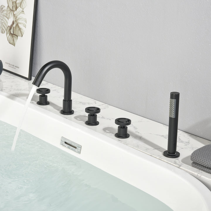 Tub Filler Waterfall Tub Faucet Deck Mount Bathtub Faucets Brass 5 Holes Bathroom Faucets with Handheld Shower Matte Black