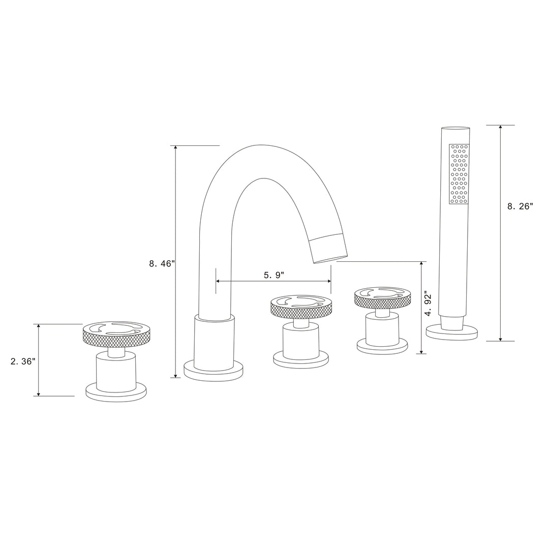 Tub Filler Waterfall Tub Faucet Deck Mount Bathtub Faucets Brass 5 Holes Bathroom Faucets with Handheld Shower Matte Black
