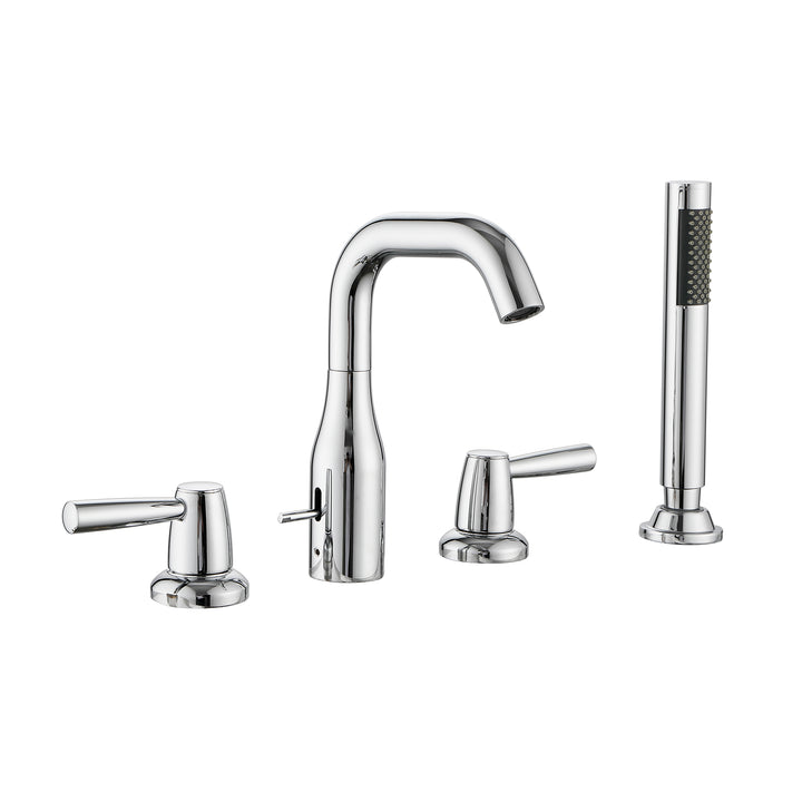 Tub Filler Waterfall Tub Faucet Deck Mount Bathtub Faucets Brass 4 Holes Bathroom Faucets with Handheld Shower Chrome