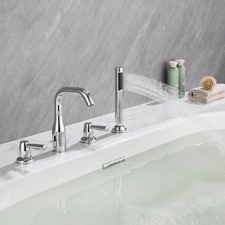Tub Filler Waterfall Tub Faucet Deck Mount Bathtub Faucets Brass 4 Holes Bathroom Faucets with Handheld Shower Chrome